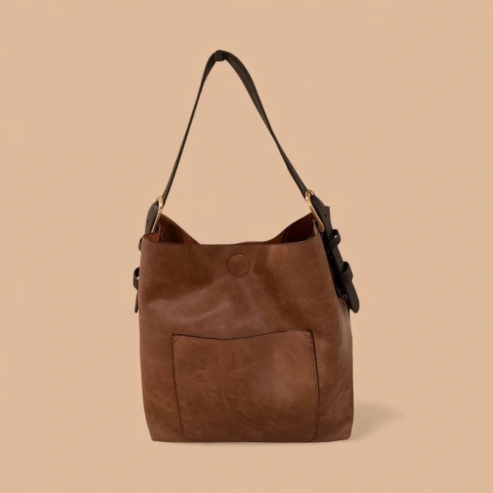 Classic Women’s Hobo Shoulder Bag Vegan Leather Snap Closure Coffee Large